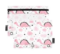 RPLIFE Custodia per raccoglitori con finestra trasparente, confezione da 2 astucci a tre anelli per ragazze e bambini, materiale scolastico, 24 x 17 cm, simpatici dinosauri rosa bianchi