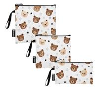 RPLIFE Cute Bear Brown Beige Snack Sandwich Borse riutilizzabili lavabili Food Storage Pouch con cerniera per studenti (set di 3: S/M/L)