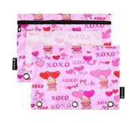 RPLIFE Cute Bears Hearts Pink 2 Pack Raccoglitore Zipper Pouch per la scuola dei bambini, astuccio con frontale trasparente per ragazzi ragazze, 9.8 "× 7"