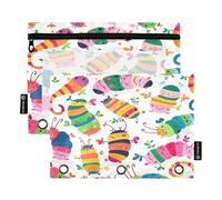 RPLIFE Cute Caterpillar - Confezione da 2 astucci con cerniera a 3 anelli per la scuola dei bambini, astuccio trasparente per ragazzi e ragazze, 24 cm x 17,8 cm (taglia unica x 2)