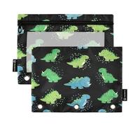 RPLIFE Cute Dino Night - Confezione da 2 astucci per matite per la scuola dei bambini, custodia trasparente con cerniera per ragazzi e ragazze, 24 cm x 17,8 cm (taglia unica)