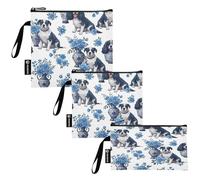 RPLIFE Cute Dogs Blue Floral Retro riutilizzabile Sandwich Snack Bags lavabile con cerniera per studenti (set di 3: S/M/L)