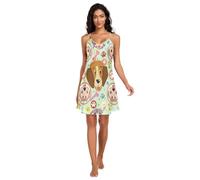 RPLIFE Cute Dogs Colorful Bones Green Basic Satin Slip Lingerie, Regolabile Spaghetti Strap V Neck Sleeping Clothes per le donne, Cute Dogs Ossa Colorate Verde, L