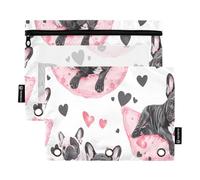 RPLIFE Cute Dogs Hearts White 2 Pack 3 Ring Zipper Pencil Pouch per la scuola dei bambini, penna trasparente sacchetto raccoglitore per ragazzi ragazze, 9.8 "× 7"