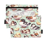 RPLIFE Cute Ducks - Confezione da 2 astucci con cerniera a 3 fori per la scuola dei bambini, custodia con cerniera in tessuto trasparente per ragazzi e ragazze, 24 x 17 cm