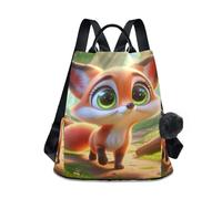 RPLIFE Cute Fox Big Eyes - Zaino da donna con design antifurto con cerniera posteriore