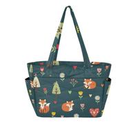 RPLIFE Cute Foxes Navy Tote Bag con portabicchieri, borsa da viaggio per le donne