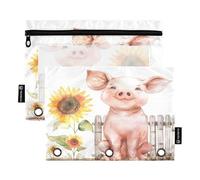 RPLIFE Cute Happy Pig - Confezione da 2 sacchetti per raccoglitori grandi per la scuola dei bambini, astuccio per matite per ragazzi e ragazze, 24 cm x 17,8 cm (taglia unica x 2)