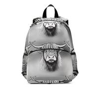 RPLIFE Cute Highland Cows, zaino grigio per bambine con guinzaglio, mini zaino da viaggio per bambini da 3 a 6 anni, medio