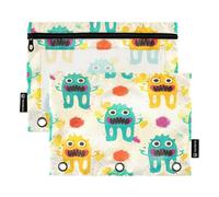 RPLIFE Cute Monster Splash - Astuccio a 3 anelli per la scuola dei bambini, astuccio trasparente per ragazzi e ragazze, 24 x 17 cm