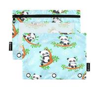 RPLIFE Cute Pandas Azzurro Confezione da 2 Sacchetti con Cerniera a Tre Fori per la Scuola Dei Bambini, Clear View Zipper Raccoglitore Pouch per Ragazzi Ragazze, 9.8″ × 7″