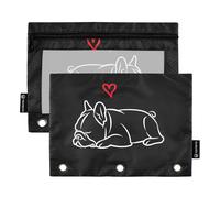 RPLIFE Cute Pug Black 2 Pack Zip Raccoglitore Pouch per Bambini Scuola, 3 Anello Trasparente Cerniera Pouch per Ragazzi Ragazze, 9.8 ″ × 7″