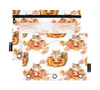 RPLIFE Cute Pumpkins - Confezione da 2 sacchetti a tre fori per la scuola dei bambini, tasca trasparente per ragazzi e ragazze, 24 cm x 17,8 cm (taglia unica x 2)