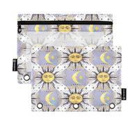 RPLIFE Cute Sun - Confezione da 2 custodie per penne a 3 anelli per la scuola dei bambini, astuccio frontale trasparente per ragazzi e ragazze, 24 cm x 17,8 cm (taglia unica)