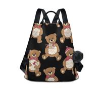 RPLIFE Cute Teddy Bears - Borsa da viaggio con cerniera posteriore antifurto, da donna, colore: Nero