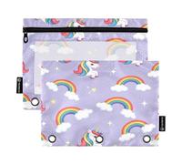 RPLIFE Cute Unicorns Rainbow Colored Manes 2 Pack 3-ring Pencil Pouch per la scuola dei bambini, astuccio in PVC trasparente per ragazzi e ragazze, 9.8 ″ × 7 ″
