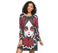 RPLIFE Day Of Dead Camicia da notte da donna a maniche lunghe, accogliente, girocollo, camicia da notte da donna ampia, Giorno dei morti oscuri, XXL