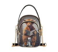 RPLIFE Divertente borsa a tracolla trapuntata con mucca delle Highland per donne, piccola borsa a tracolla con tracolla a catena e tasche multiple, borse a tracolla casual da viaggio da donna