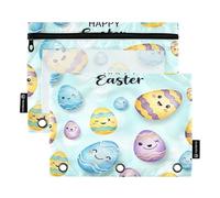 RPLIFE Divertenti uova di Pasqua blu a 3 anelli con finestra trasparente, confezione da 2 sacchetti con cerniera per matite per ragazzi e bambini, articoli per la scuola, 24,9 x 17,8 cm (taglia unica