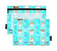 RPLIFE Dogs Bones - Astuccio con cerniera a tre fori blu con finestra trasparente, confezione da 2 astucci trasparenti per matite per bambini, 24 x 17 cm (taglia unica)