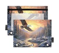 RPLIFE Eagle Snowy Landscape - Confezione da 2 portamatite a 3 fori per la scuola dei bambini, in tessuto trasparente, con cerniera, per ragazzi e ragazze, 24 x 17,8 cm (taglia unica)