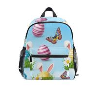 RPLIFE Easter Eggs Bunny Daisies Green Toddler Boy Zaino con targhetta nome, Zaini per bambini, Uova di Pasqua Coniglietto Margherite Verde, 3-5 Years, Zaini Carino