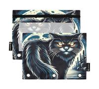 RPLIFE Evil Cat Confezione da 2 sacchetti con cerniera grande a 3 fori per la scuola dei bambini, custodia con cerniera con frontale trasparente per ragazzi e ragazze, 24,9 x 17,8 cm