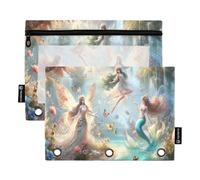 RPLIFE Fairy and Mermaid - Confezione da 2 astucci per matite per la scuola dei bambini, custodia trasparente per raccoglitori per ragazzi e ragazze, 24,9 × 17,8 cm