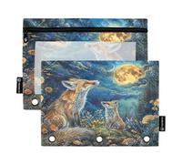 RPLIFE Fantasy Mystical Fox Confezione da 2 raccoglitori con cerniera per la scuola dei bambini, astuccio frontale trasparente con cerniera per matite per ragazzi e ragazze, 9,8 "× 7"