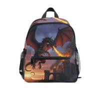 RPLIFE Fire Castle - Zaino per bambini e bambine, Castello del Fuoco, Small, Zaini Cool Soccer Print | Zaini leggeri per bambini da 3 a 8 anni, con targhetta per il nome
