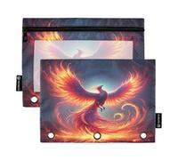 RPLIFE Fire Phoenix - Astuccio grande con cerniera a 3 fori, per la scuola dei bambini, con motivo uccellini, 24 cm x 17,8 cm (taglia unica)