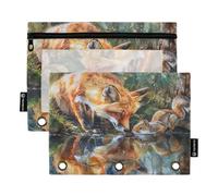 RPLIFE Forest Squirrel Fox Confezione da 2 grandi sacchetti con cerniera per la scuola dei bambini, custodia trasparente a 3 anelli per ragazzi e ragazze, 24,9 × 17,8 cm