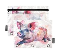 RPLIFE Funny Watercolor Pig 2 Pack Pen Binder Pouch per la scuola dei bambini, sacchetto raccoglitore trasparente per ragazzi ragazze, 9.8 ″ × 7″