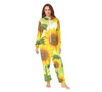 RPLIFE Giallo girasoli foglie verdi Onesie donne adulte, peluche un pezzo pigiama tute, Girasoli Gialli Foglie, X-Large