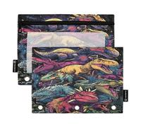 RPLIFE Grande astuccio con cerniera con finestra trasparente, confezione da 2 astuccio morbido per matite per ragazze e bambini, materiale scolastico, 9,8 "× 7", design dinosauri