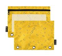 RPLIFE Grande borsa per raccoglitori con finestra trasparente, confezione da 2 custodie per matite per ragazze e bambini, materiale scolastico, 24 cm x 17 cm, gocce d'acqua dorate lucide giallo