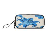 RPLIFE Grandi borse di matita beige dei fiori blu, borsa della matita del sacchetto della chiusura lampo, grande cassa della matita