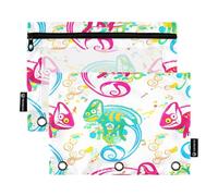 RPLIFE Grandi sacchetti verdi e rossi camaleonti bianchi con finestra trasparente, confezione da 2 astucci per matite a 3 anelli per ragazze e bambini, materiale scolastico, 24,9 x 17,8 cm (taglia