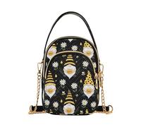 RPLIFE Graziosa borsa a tracolla da donna nera con gnomo margherita, borsa trapuntata con catena per telefono