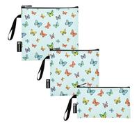 RPLIFE Graziose borse per snack e sandwich riutilizzabili con farfalla blu pastello in tessuto lavabile con cerniera per bambini, studenti, adulti (set da 3: S/M/L)