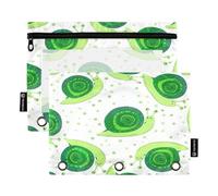 RPLIFE Graziose lumache verdi, conchiglie di cetriolo, confezione da 2 astucci con cerniera a 3 fori, per la scuola dei bambini, tasca trasparente per ragazzi e ragazze, 24 cm x 17,8 cm (taglia unica)