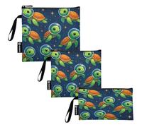 RPLIFE Graziose tartarughe in stile cartone animato con spazio stellato, in tessuto lavabile, per snack, sandwich, riutilizzabili, con cerniera, per scuola, picnic, lavoro, viaggi (set da 3: S/M/L)