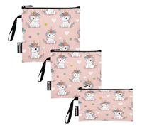 RPLIFE Graziosi sacchetti per snack, con unicorni e corone floreali, riutilizzabili, lavabili, con cerniera, per bambini, studenti, adulti (set da 3: S/M/L)