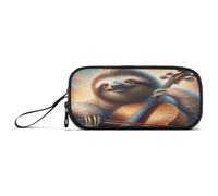 RPLIFE Grazioso astuccio per matite con bradipo e violoncello, grande astuccio in tessuto, astuccio con cerniera