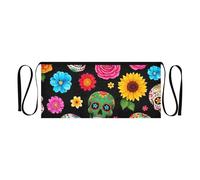 RPLIFE Grembiule corto con teschi colorati, nero, per cameriere, cameriere, con 3 tasche, per cucina e giardino