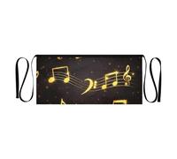 RPLIFE Grembiule nero con note musicali dorate, per uomini e donne, grembiule corto da cameriere con 3 tasche, grembiule per cucina e giardino