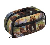 RPLIFE Grizzly Bears - Astuccio per bambini con tasca in PVC trasparente, grande capacità, multi scomparti, per articoli scolastici