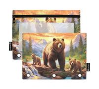 RPLIFE Grizzly Bears Landscape - Astuccio grande per matite con finestra trasparente, confezione da 2, per bambini, per la scuola, 24 x 17 cm (taglia unica)
