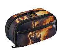 RPLIFE Guitar on Fire, astuccio per bambini con tasca in PVC trasparente, grande capacità, multi scomparti, organizer per cancelleria per forniture scolastiche