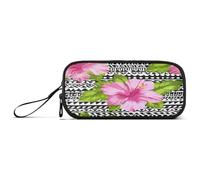 RPLIFE Hibiscus Pink Flowers Black White Basic Pencil Bag, Large Pencil Box, High School Pencil Case